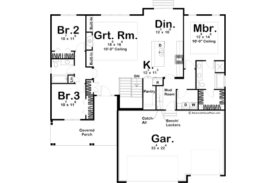 Floor Plan - Main Floor for Farmhouse House Plan #455-223 - 3 bed, 2 bath