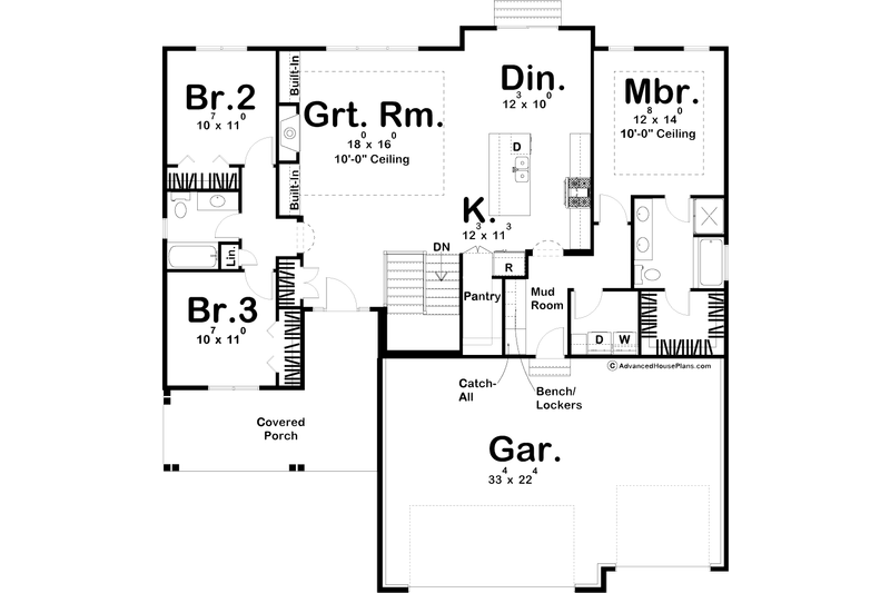Home Plan - Floor Plan - Main Floor for Farmhouse House Plan #455-223 - 3 bed, 2 bath