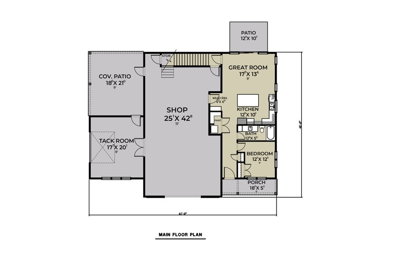 Architectural House Design - Floor Plan - Main Floor for Farmhouse House Plan #1070-196 - 1 bed, 1 bath
