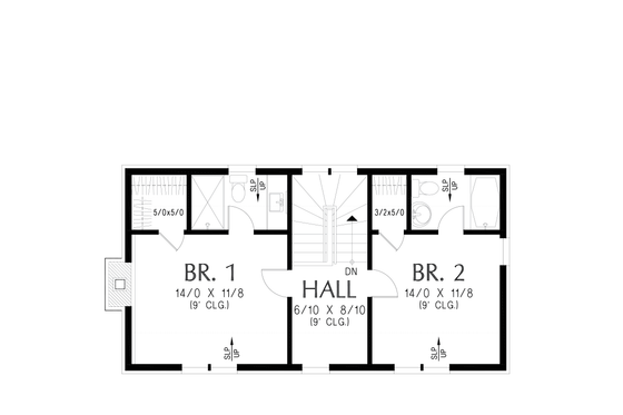 Floor Plan - Upper Floor for Cottage House Plan #48-1211 - 2 bed, 2.5 bath