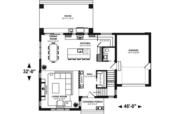 Floor Plan - Main Floor for Contemporary House Plan #23-2761 - 3 bed, 2.5 bath