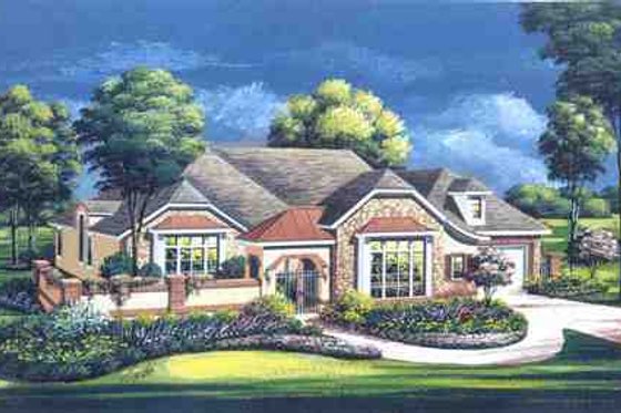 Exterior - Front Elevation for European House Plan #411-833 - 3 bed, 3.5 bath