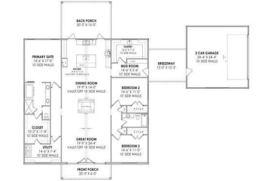 Floor Plan - Main Floor for Barndominium House Plan #1096-79 - 3 bed, 2 bath