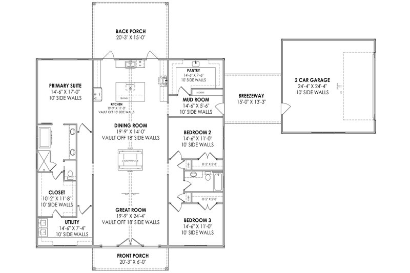 House Design - Floor Plan - Main Floor for Barndominium House Plan #1096-79 - 3 bed, 2 bath