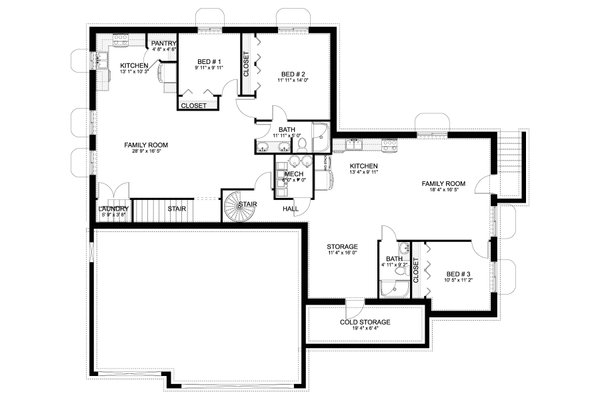 Architectural House Design - Ranch Floor Plan - Lower Floor Plan #1060-400