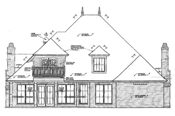 Exterior - Rear Elevation for European House Plan #310-500 - 4 bed, 3.5 bath