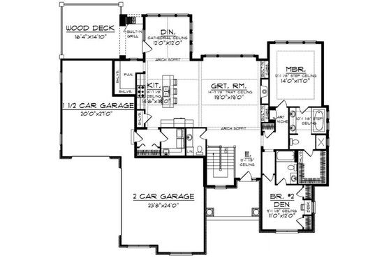 Floor Plan - Main Floor for Craftsman House Plan #70-919 - 4 bed, 3.5 bath
