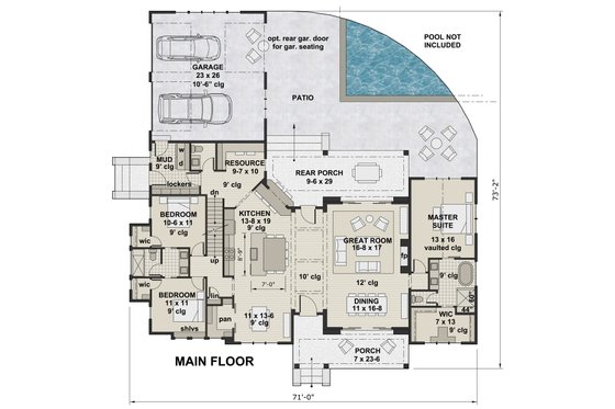 Floor Plan - Main Floor for Farmhouse House Plan #51-1137 - 3 bed, 2.5 bath