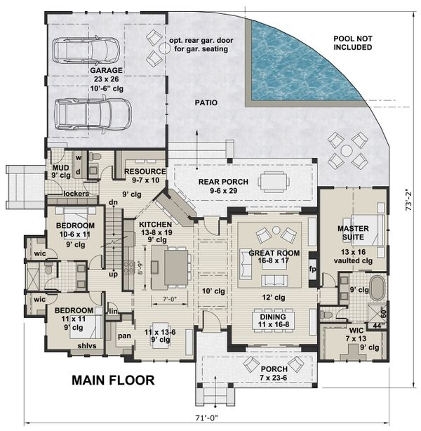 Architectural House Design - Farmhouse Floor Plan - Main Floor Plan #51-1137