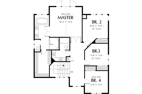 Upper level floor plan - 3250 square foot Craftsman home