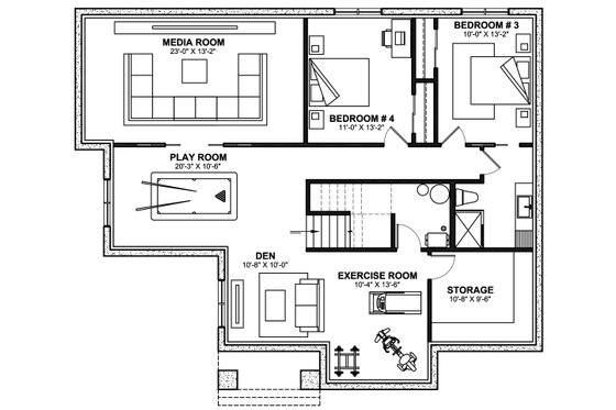 Floor Plan - Lower Floor for Farmhouse House Plan #23-2768 - 4 bed, 3 bath