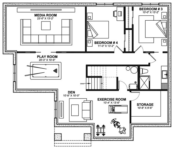 Farmhouse Floor Plan - Lower Floor Plan #23-2768