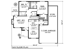 Floor Plan - Main Floor for Traditional House Plan #70-896 - 2 bed, 2.5 bath