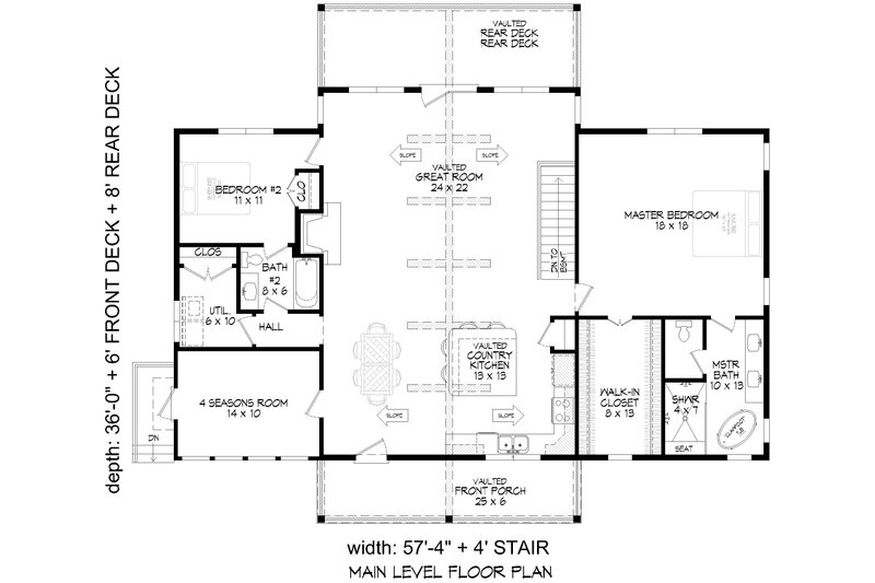 House Design - Floor Plan - Main Floor for Southern House Plan #932-1082 - 2 bed, 2 bath