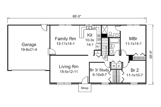 Floor Plan - Main Floor for Ranch House Plan #57-471 - 3 bed, 2 bath