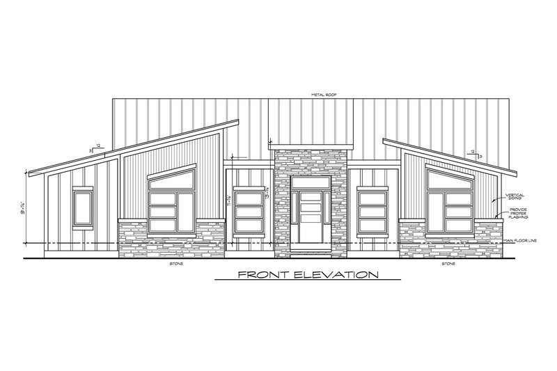 House Blueprint - Exterior - Front Elevation 5 for Contemporary House Plan #20-2579 - 3 bed, 2 bath