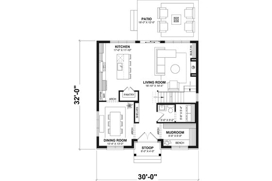 Floor Plan - Main Floor for Farmhouse House Plan #23-341 - 4 bed, 2.5 bath
