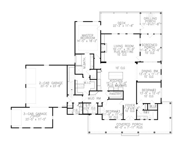 House Design - Floor Plan - Main Floor for Farmhouse House Plan #54-588 - 3 bed, 2.5 bath