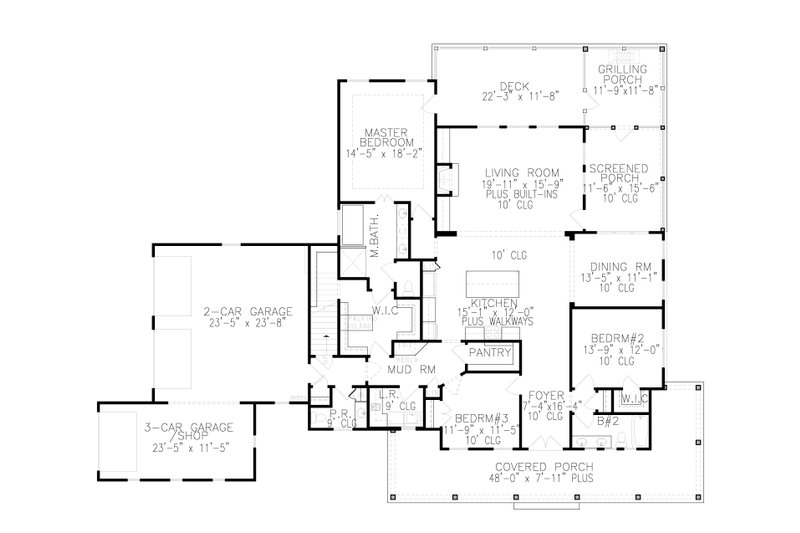 Architectural House Design - Floor Plan - Main Floor for Farmhouse House Plan #54-588 - 3 bed, 2.5 bath