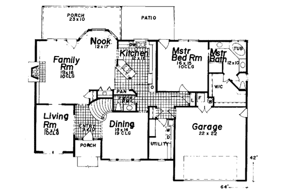 Floor Plan - Main Floor for Traditional House Plan #52-141 - 4 bed, 3.5 bath