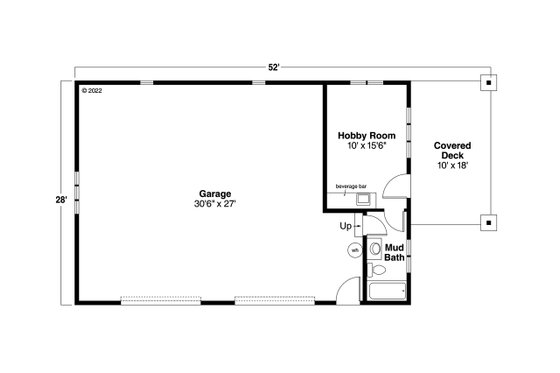 Floor Plan - Main Floor for Craftsman House Plan #124-789, 1 bath