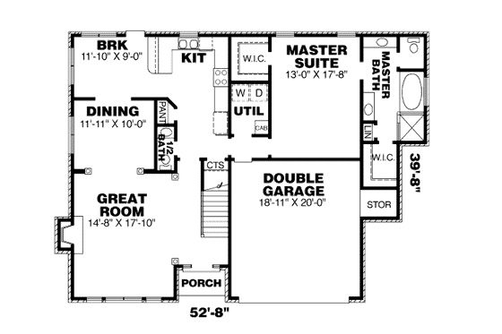 Floor Plan - Main Floor for European House Plan #34-221 - 3 bed, 2.5 bath