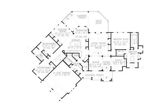 Floor Plan - Main Floor for Ranch House Plan #54-463 - 3 bed, 2.5 bath