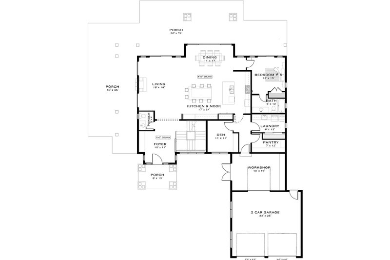 Architectural House Design - Floor Plan - Main Floor for Farmhouse House Plan #1101-40 - 5 bed, 5.5 bath