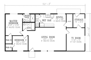 Floor Plan - Main Floor for Adobe / Southwestern House Plan #1-226 - 2 bed, 2 bath