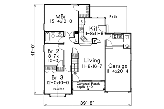 Floor Plan - Main Floor for Traditional House Plan #57-152 - 3 bed, 1.5 bath
