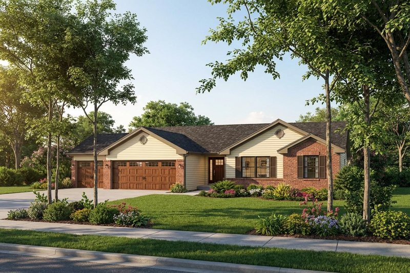 Ranch Style House Plan - 3 Beds 2 Baths 1418 Sq/Ft Plan #22-469 Exterior