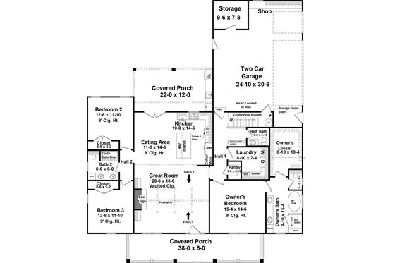 Floor Plan - Main Floor for Farmhouse House Plan #21-462 - 3 bed, 2 bath