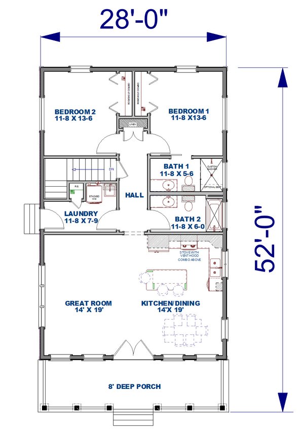 House Design - Floor Plan - Main Floor for Country House Plan #44-267 - 2 bed, 2 bath