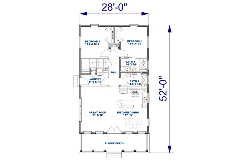 Home Plan - Floor Plan - Main Floor for Country House Plan #44-267 - 2 bed, 2 bath