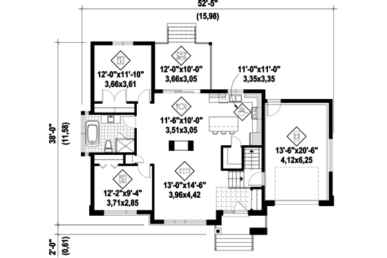 Floor Plan - Main Floor for Contemporary House Plan #25-4549 - 2 bed, 1 bath
