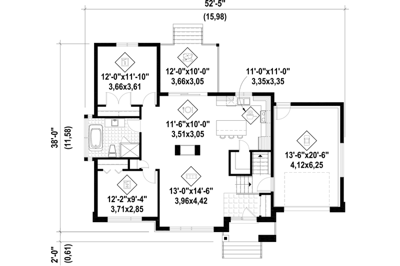 Dream House Plan - Floor Plan - Main Floor for Contemporary House Plan #25-4549 - 2 bed, 1 bath