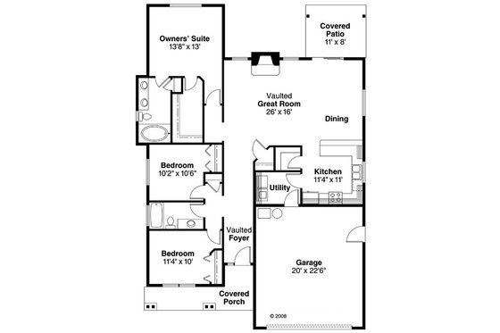 Floor Plan - Main Floor for Craftsman House Plan #124-763 - 3 bed, 2 bath