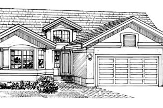 Exterior - Front Elevation for Mediterranean House Plan #47-206 - 3 bed, 2 bath