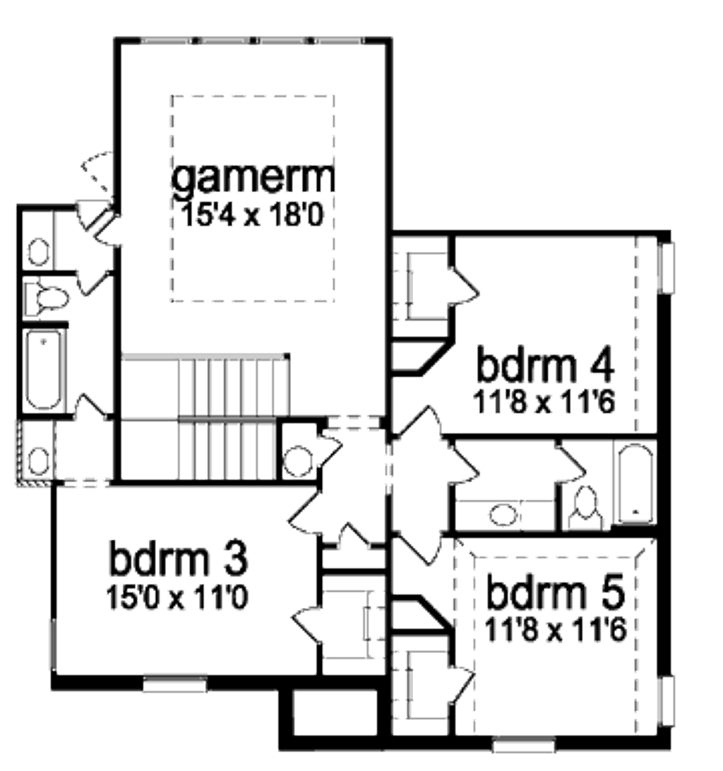 Floor Plan - Upper Floor for European House Plan #84-410 - 5 bed, 4 bath