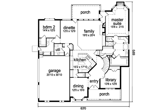 Floor Plan - Main Floor for European House Plan #84-431 - 5 bed, 4 bath