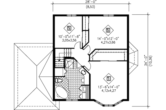 Floor Plan - Upper Floor for Traditional House Plan #25-2198 - 3 bed, 1.5 bath