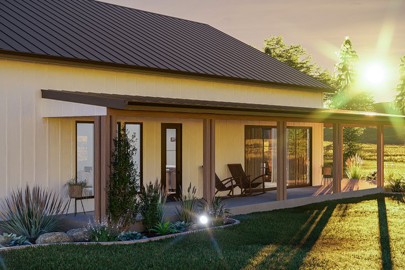 House Blueprint - Exterior - Covered Porch for Barndominium House Plan #455-582 - 4 bed, 3 bath