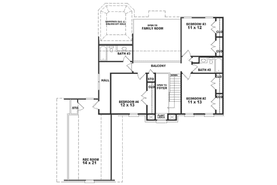 Floor Plan - Upper Floor for Southern House Plan #81-203 - 4 bed, 3.5 bath