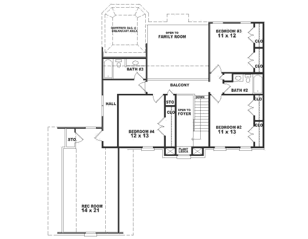 Floor Plan - Upper Floor for Southern House Plan #81-203 - 4 bed, 3.5 bath