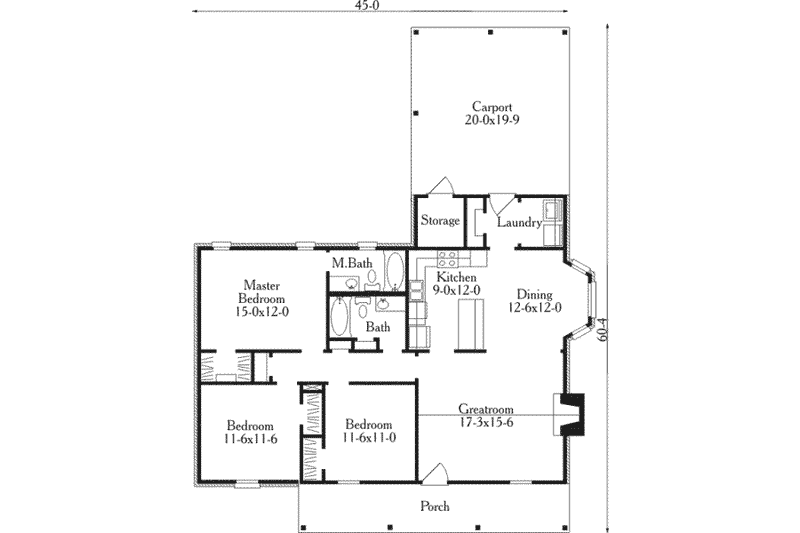 Home Plan - Floor Plan - Main Floor for Country House Plan #406-148 - 3 bed, 2 bath