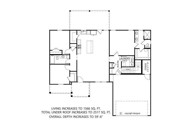 House Blueprint - Floor Plan - Lower Floor for Farmhouse House Plan #1074-123 - 3 bed, 2 bath