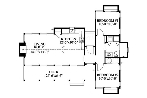 Floor Plan - Main Floor for Contemporary House Plan #426-16 - 2 bed, 1 bath