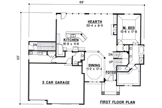 Floor Plan - Main Floor for Traditional House Plan #67-104 - 4 bed, 3.5 bath