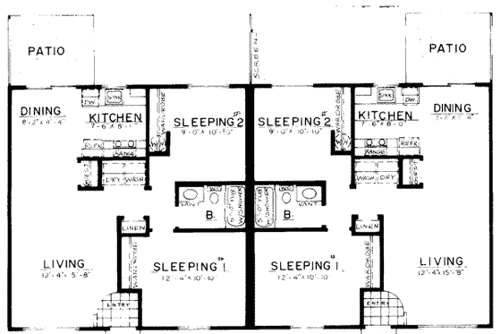 Floor Plan - Main Floor for Ranch House Plan #303-417 - 2 bed, 1 bath