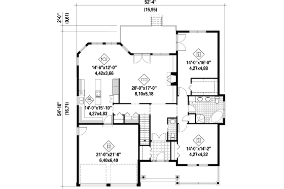 Floor Plan - Main Floor for Country House Plan #25-4449 - 2 bed, 1 bath